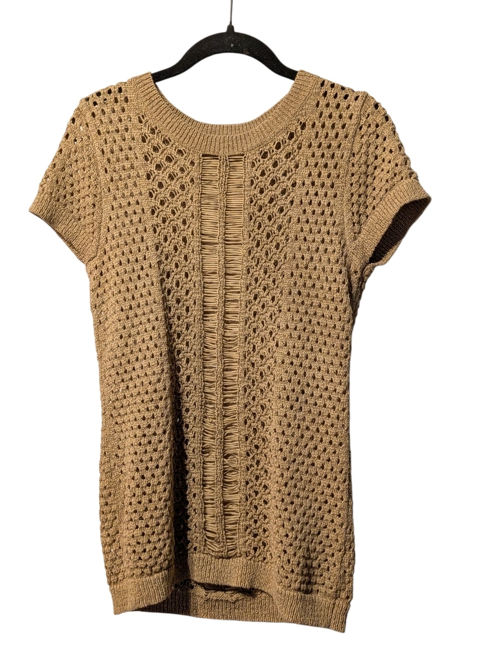 Willi Smith Open-Knit Short Sleeve Sweater in Tan